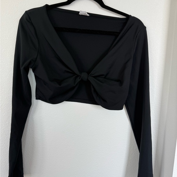 Cotton On Tops - Cotton On Black Long Sleeve Tie Front Crop Blouse